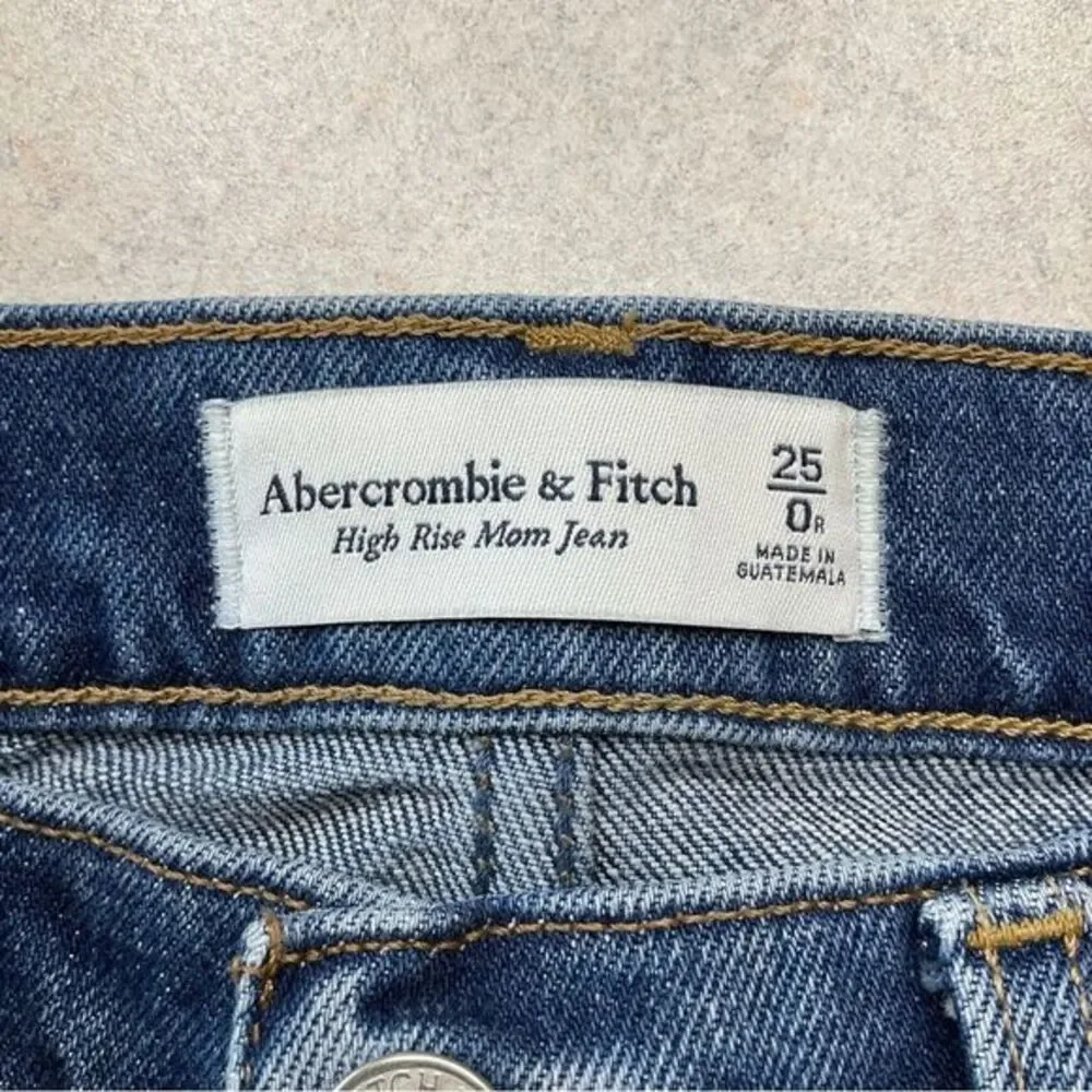 A&F High Rise Mom Jean 25 Regular Ripped Dark Wash - Picture 5 of 8